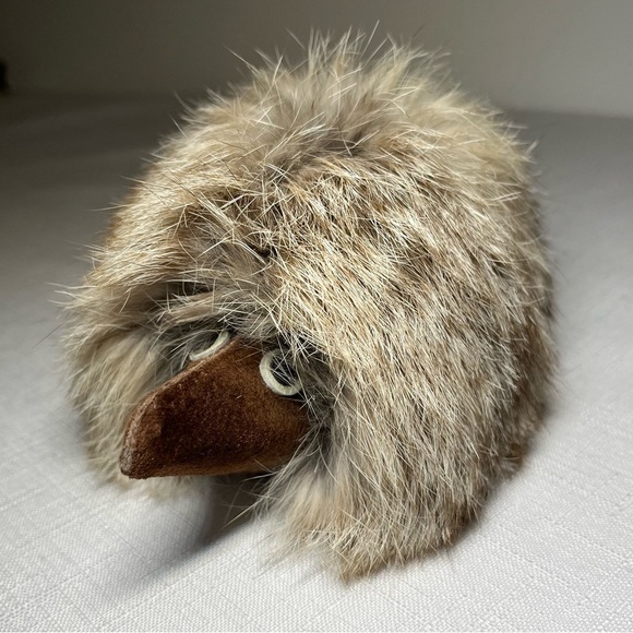 Vintage retro hedgehodge with real fur and suede leather. Conversation piece - Picture 1 of 6